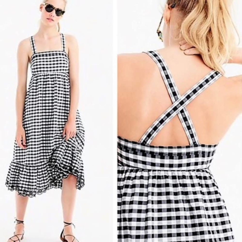 J. Crew Puckered Gingham Dress with Eyelet Trim Maxi Midi Dress size 6
